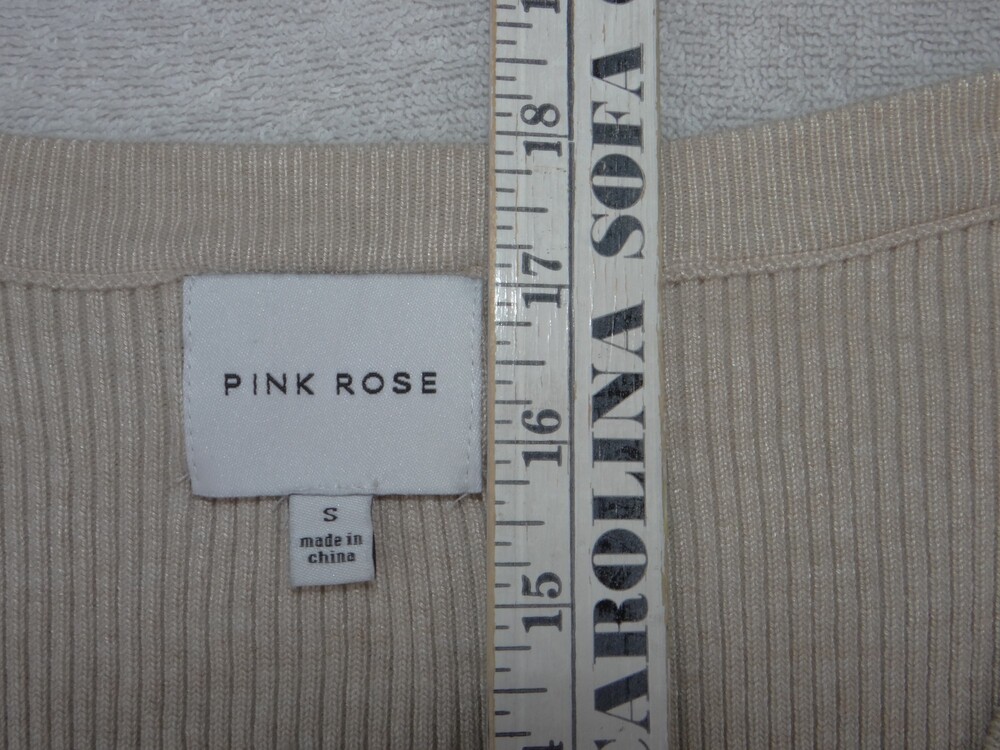 Pink Rose Beige Ribbed Puff Sleeve Top Small - Picture 3 of 5